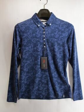 NWT KJUS Women's S Blue Abstract Camo Long Sleeve Polo Shirt UPF 50+ Golf